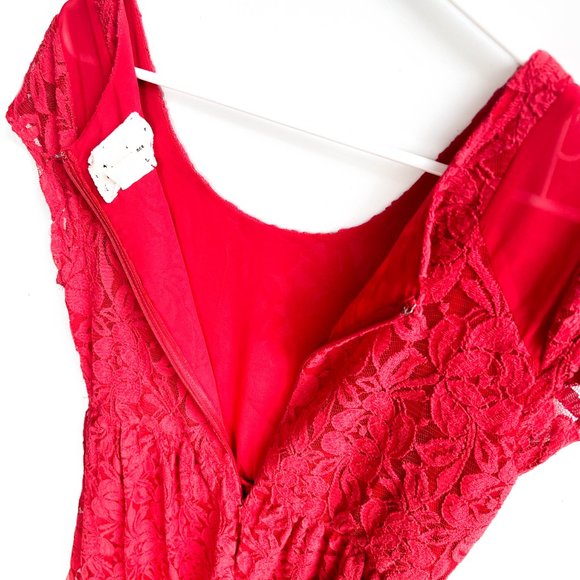 anthropologie red lace fit & flare dress w/short sleeves size medium - Picture 4 of 9